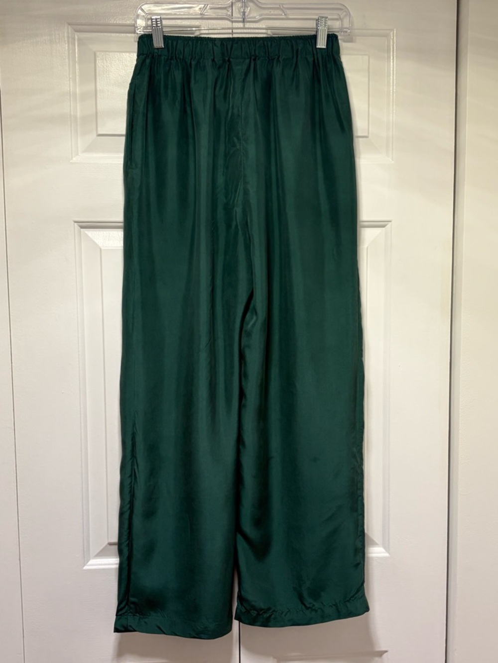 Luxe Emerald Green 100% Silk Wide-Leg Pants | Purchased in Thailand